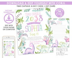 Dinosaur Birthday Time Capsule Sign, EDITABLE (Digital Download)