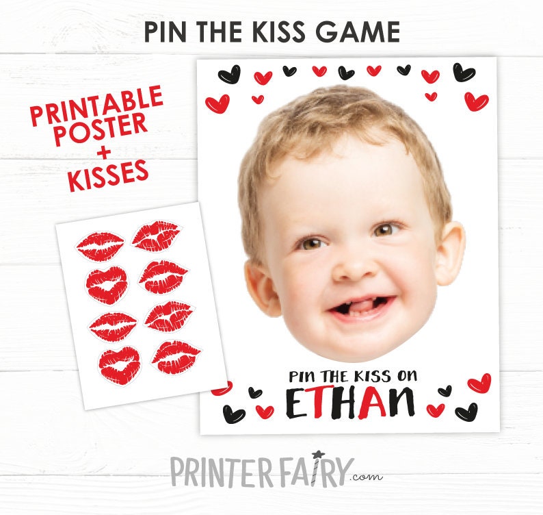 Valentine's Day Pin The Kiss Game Personalized with your Photo for any Age, Digital Design