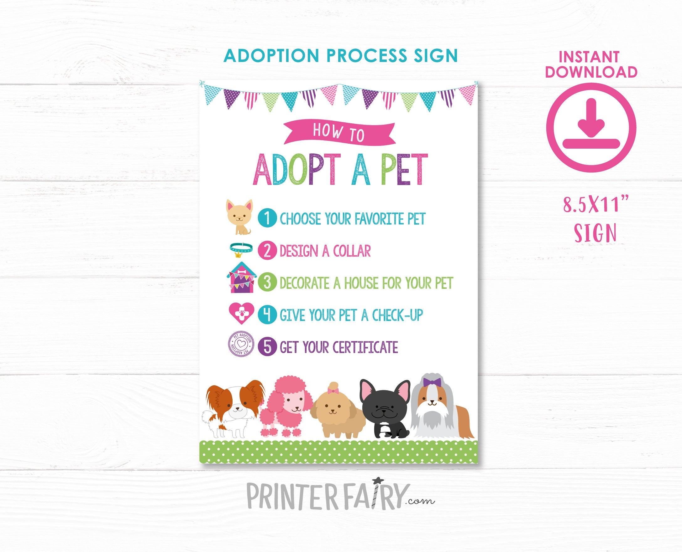 Pet Adoption Station Signs, Puppy Birthday Party Decor (Digital Files)