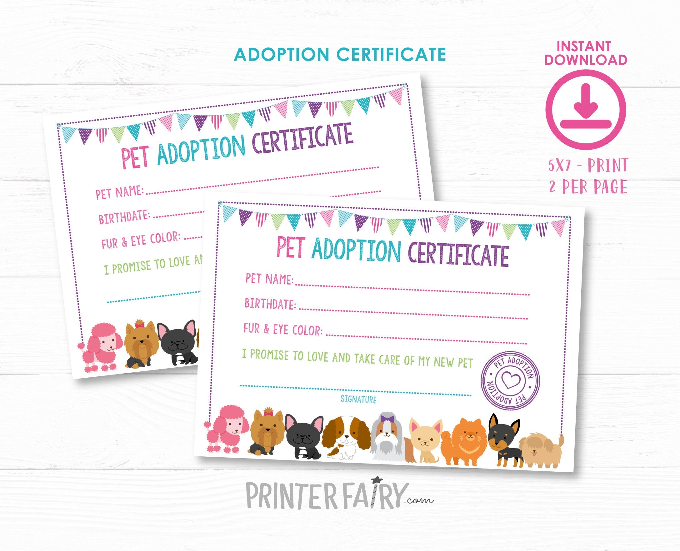 Puppy adoption certificate, Adopt a Puppy Print Pack, Printable files, Instant download