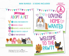 Puppy Adoption Party Printables, 3 Signs (Digital Download)