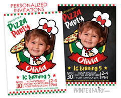 Personalized Pizza Party Invitation, Girl Birthday, Chef Theme (Digital)