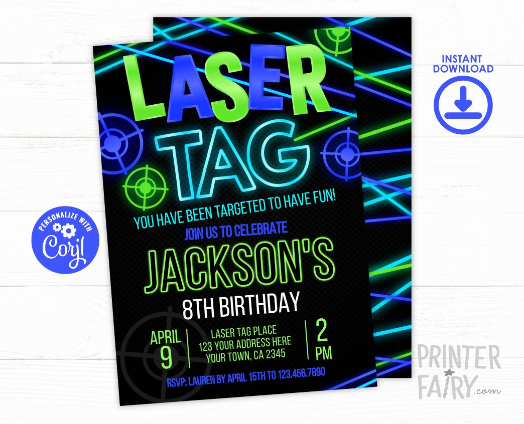 Laser Tag Birthday Invitation EDITABLE Template, Digital INSTANT DOWNLOAD