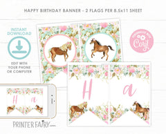 Horse Birthday Banner, Floral Cowgirl Party Decor (Instant Download)