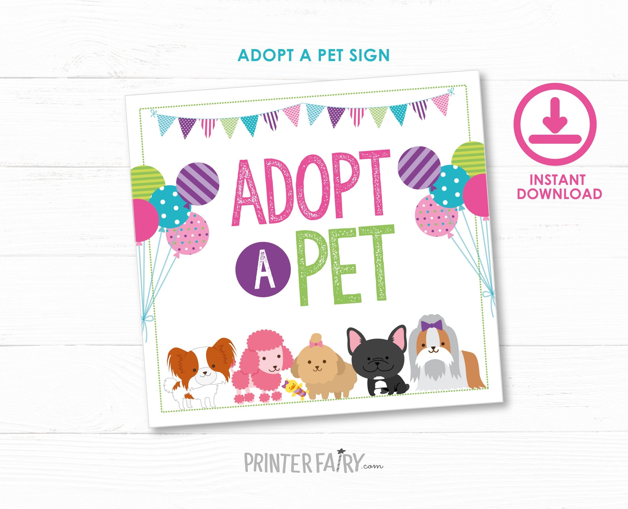 Pet Adoption Party Signs, Puppy Birthday Decor (Digital Download)