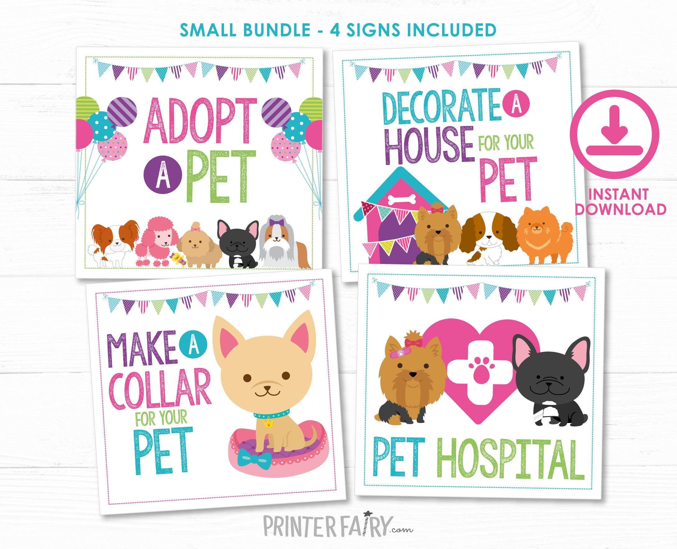 Pet Adoption Station Signs, Puppy Birthday Party Decor (Digital Files)