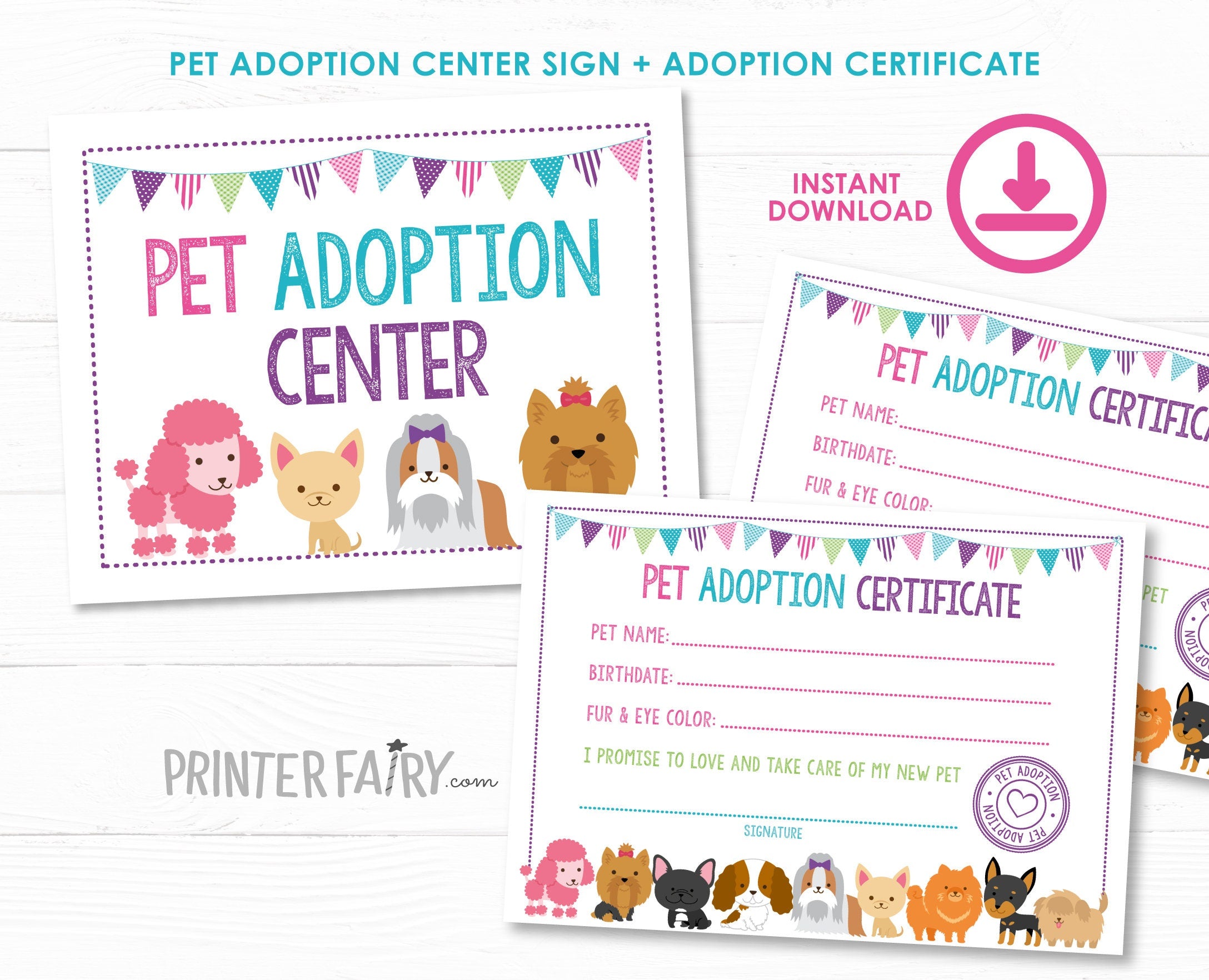 Puppy adoption certificate, Adopt a Puppy Print Pack, Printable files, Instant download