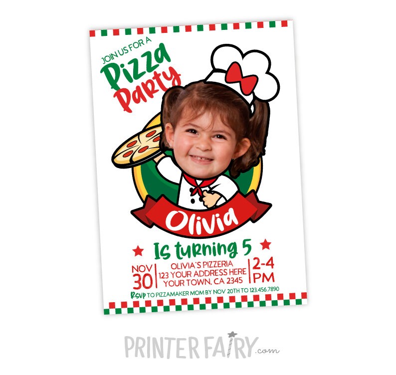 Personalized Pizza Party Invitation, Girl Birthday, Chef Theme (Digital)