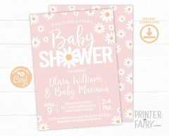 Daisy Baby Shower Invitation Editable Template, Floral Invite (Instant Download)