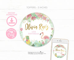 Flamingo Toppers EDITABLE Printable Stickers, Tropical Summer Party, INSTANT DOWNLOAD