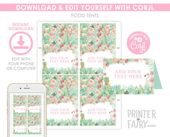 Flamingo Tropical Party Food Tent Cards Printable Editable Instant Download