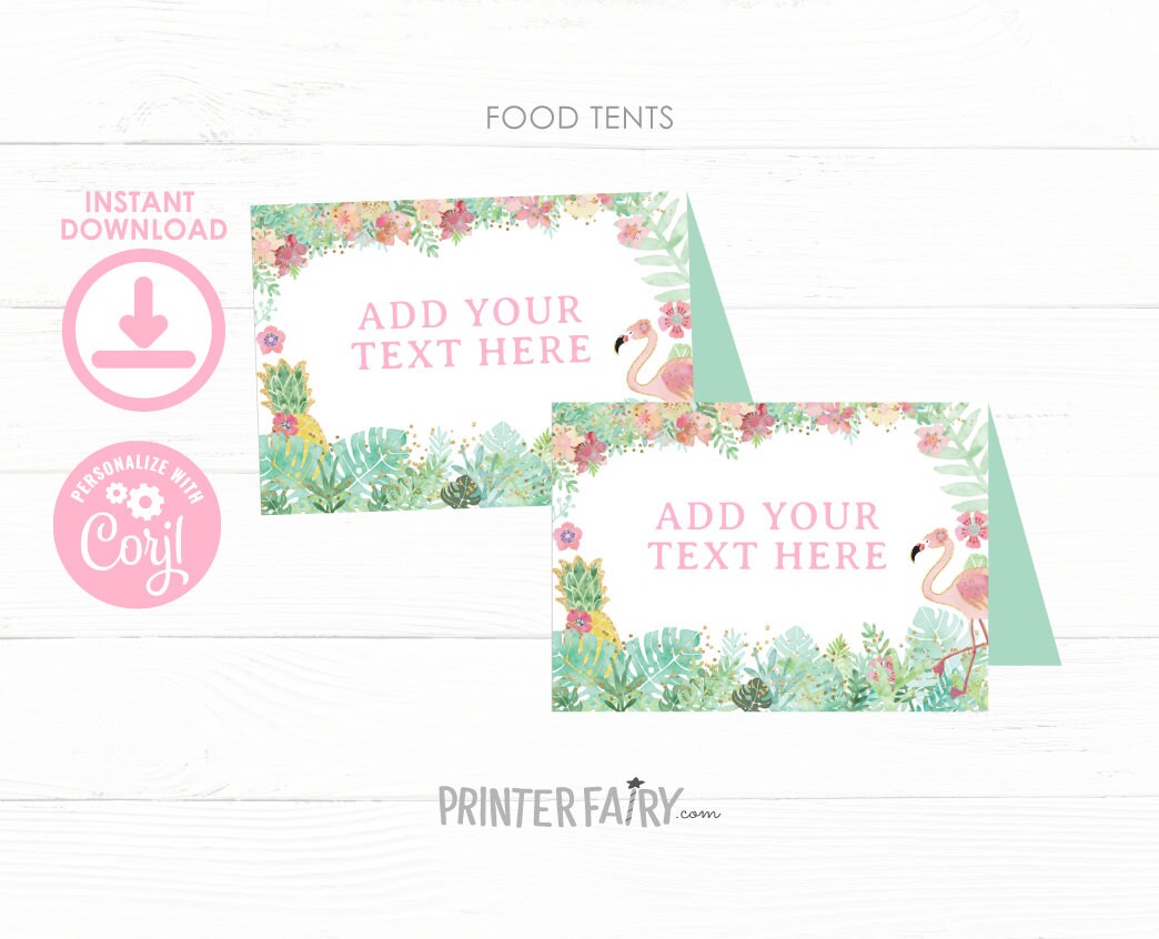 Flamingo Tropical Party Food Tent Cards Printable Editable Instant Download