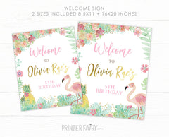 Flamingo Birthday Welcome Sign, Tropical Party Decor (Instant Download)