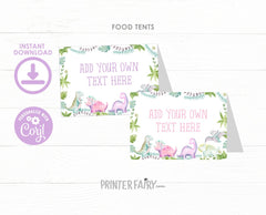 Dinosaur Party Food Tent Cards Printable Editable Template, Instant Download