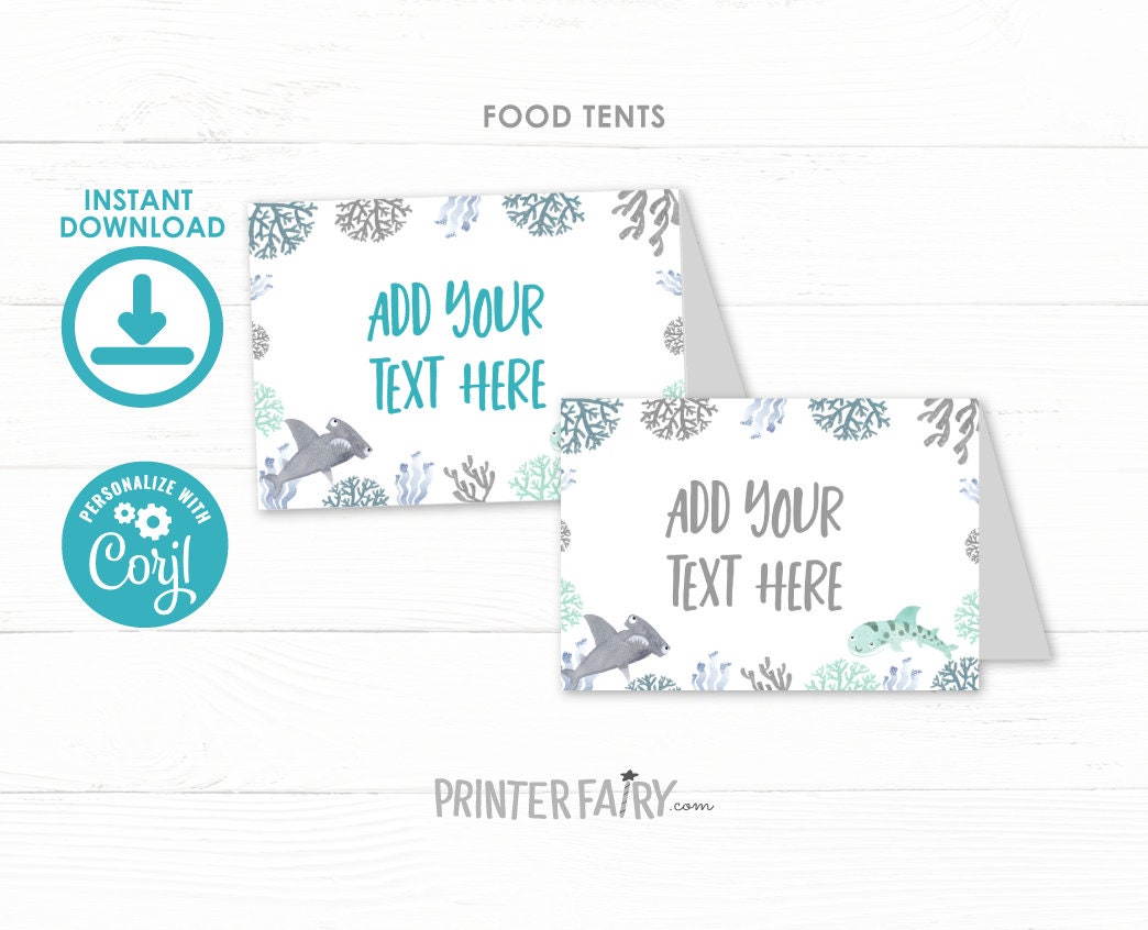 Shark Party Food Tent Cards, Ocean Birthday Buffet Labels (Digital Download)