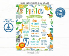 Jungle 1st Birthday Milestones Board, Safari Party Decor (INSTANT DOWNLOAD)