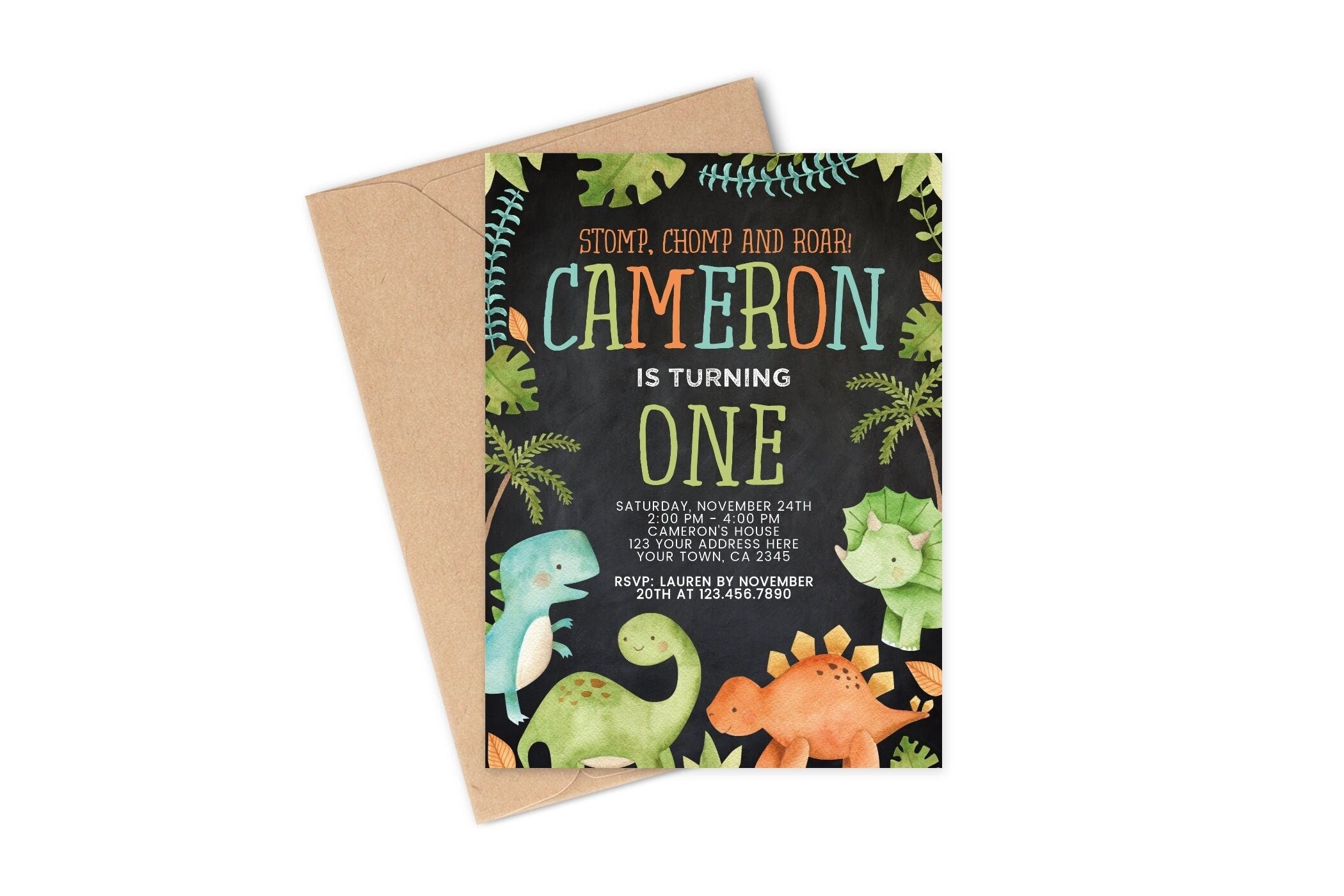 Editable Dinosaur Birthday Invitation, Jungle Theme (Digital Download)