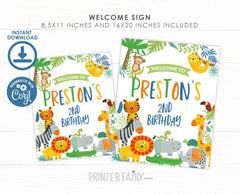 Jungle Birthday Welcome Sign, Editable Safari Party Decor (Digital Download)