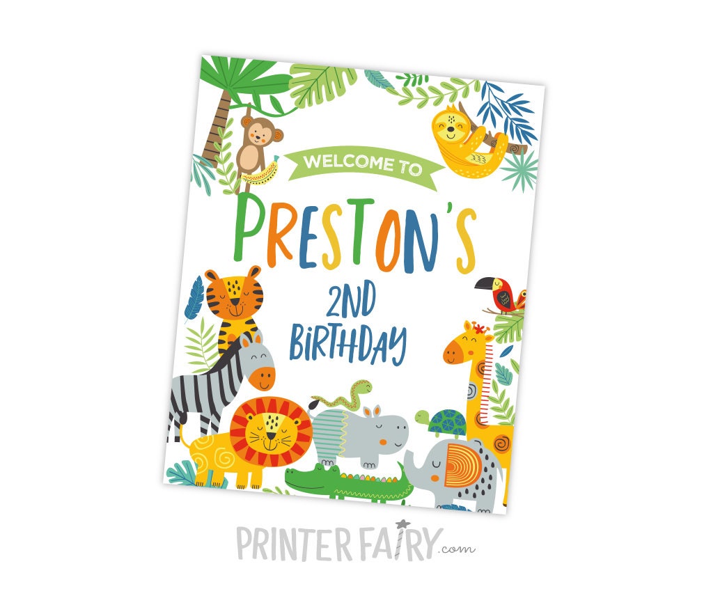 Jungle Birthday Welcome Sign, Editable Safari Party Decor (Digital Download)