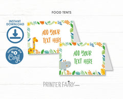 Jungle Birthday Party Food Tents Editable Template, Instant Download