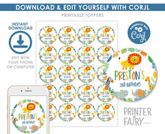 Jungle Party Toppers EDITABLE Safari Label Templates INSTANT DOWNLOAD