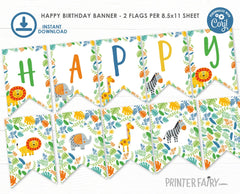 Jungle Birthday Banner, Safari Party Decorations (EDITABLE, Instant Download)
