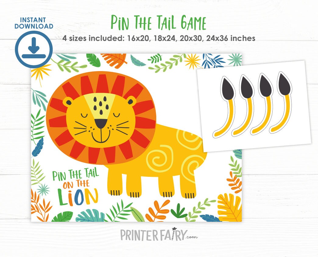 Pin the tail on the Lion Printable Game, Instant Download