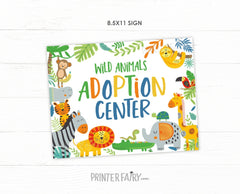 Safari Animal Adoption Party Printable Sign, Certificate (Instant Download)