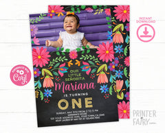 First Fiesta Birthday Invitation, Floral Photo Invite (Digital Download)