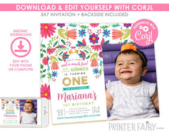 Fiesta 1st Birthday Invitation with Photo, Little Senorita (Digital Invite)