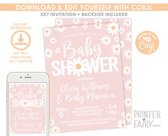 Daisy Baby Shower Invitation Editable Template, Floral Invite (Instant Download)
