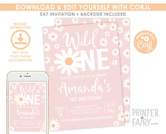 Daisy First Birthday Invitation, EDITABLE Daisy Birthday Invite, Wild One Birthday Invitation, INSTANT DOWNLOAD