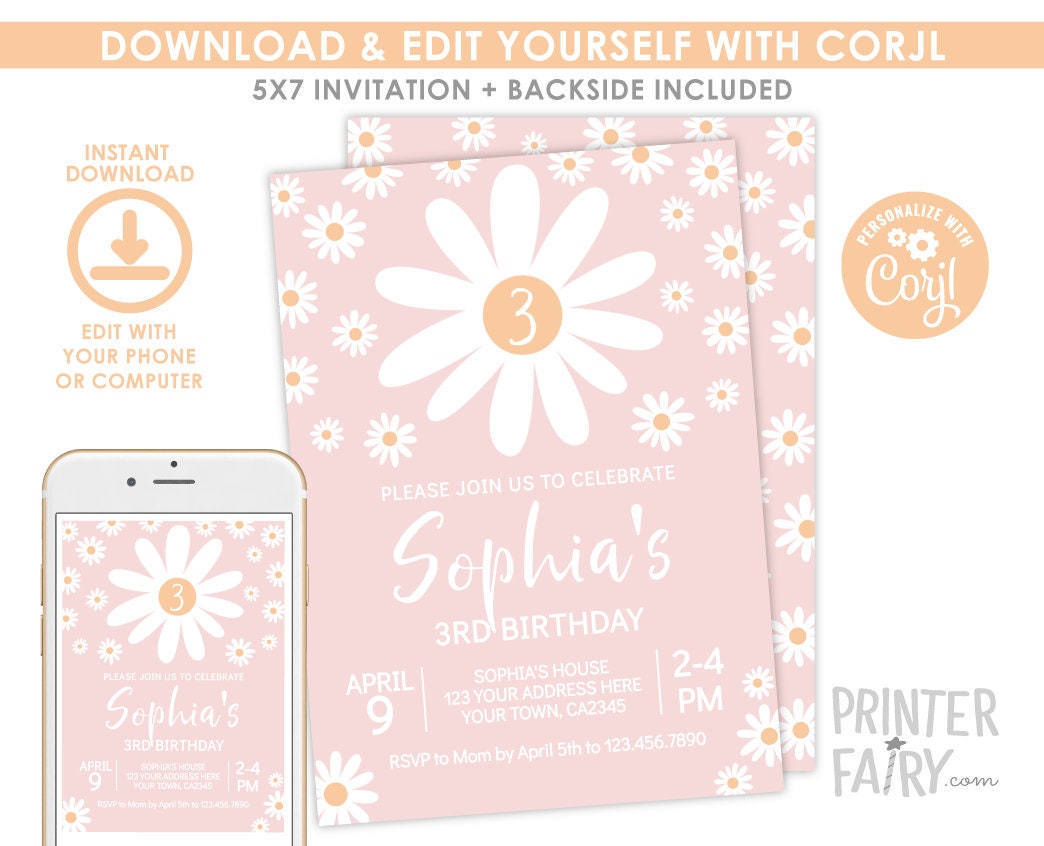 Daisy Party Kit Instant Download | Editable Birthday Templates | Invitation Banner Welcome Sign