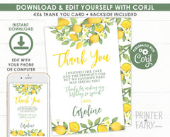 Lemon Thank You Cards, Editable Citrus Notes (Instant Download)
