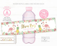 Flamingo Water Bottle Label, EDITABLE, Flamingle Birthday Party, Tropical Birthday Decorations, INSTANT DOWNLOAD