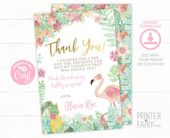 Flamingo Thank You Cards, EDITABLE, Flamingle Birthday Party, Tropical Birthday Decorations, INSTANT DOWNLOAD