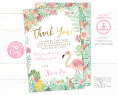 Flamingo Thank You Cards, EDITABLE, Flamingle Birthday Party, Tropical Birthday Decorations, INSTANT DOWNLOAD