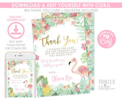 Flamingo Thank You Cards, EDITABLE, Flamingle Birthday Party, Tropical Birthday Decorations, INSTANT DOWNLOAD
