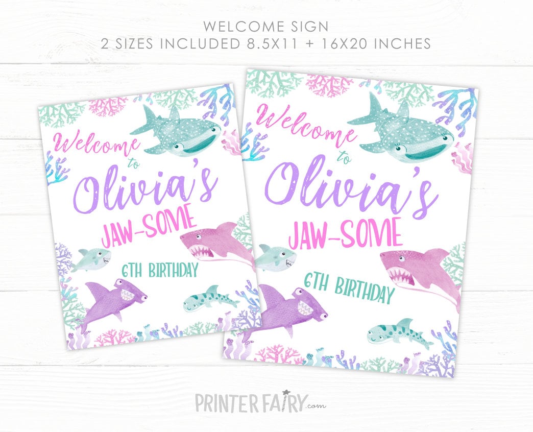 Shark Birthday Welcome Sign, Under the Sea Party Decor (Digital Download)
