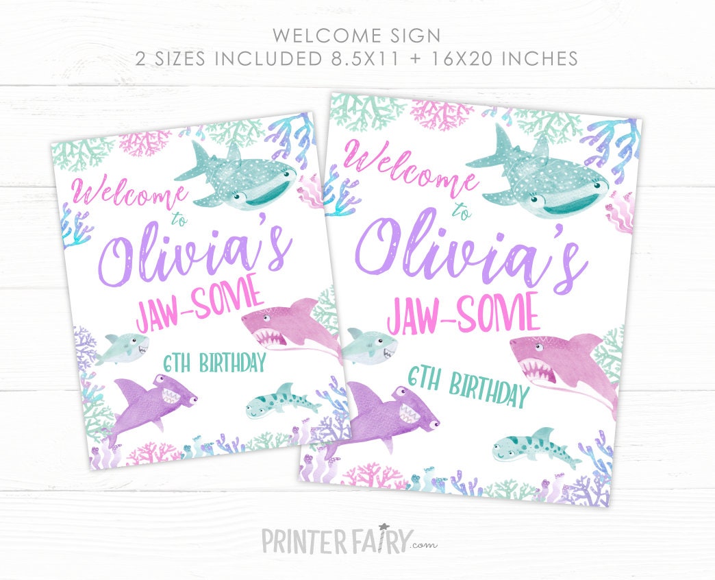 Shark Birthday Welcome Sign, Under the Sea Party Decor (Digital Download)