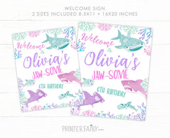 Shark Birthday Welcome Sign, Under the Sea Party Decor (Digital Download)