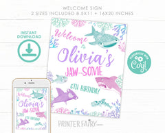 Shark Birthday Welcome Sign, Under the Sea Party Decor (Digital Download)