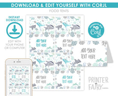 Shark Party Food Tent Cards, Ocean Birthday Buffet Labels (Digital Download)