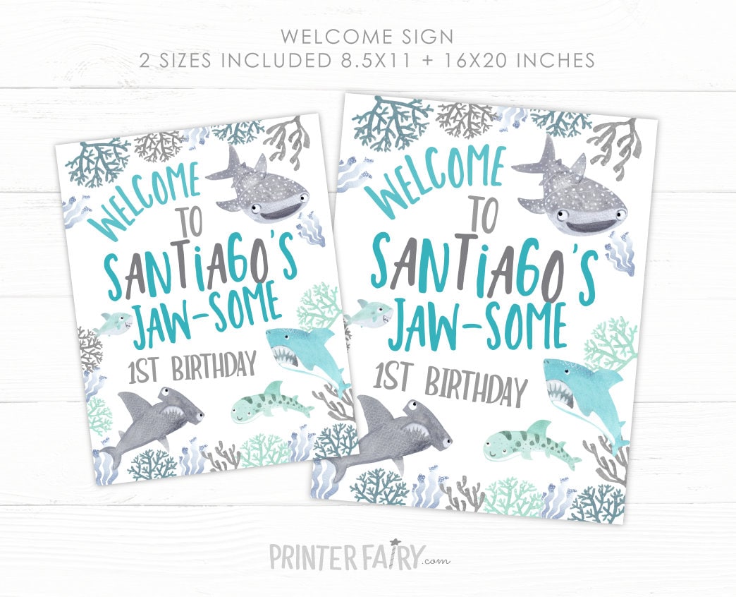 Shark Birthday Welcome Sign, Under the Sea Party (INSTANT DOWNLOAD)