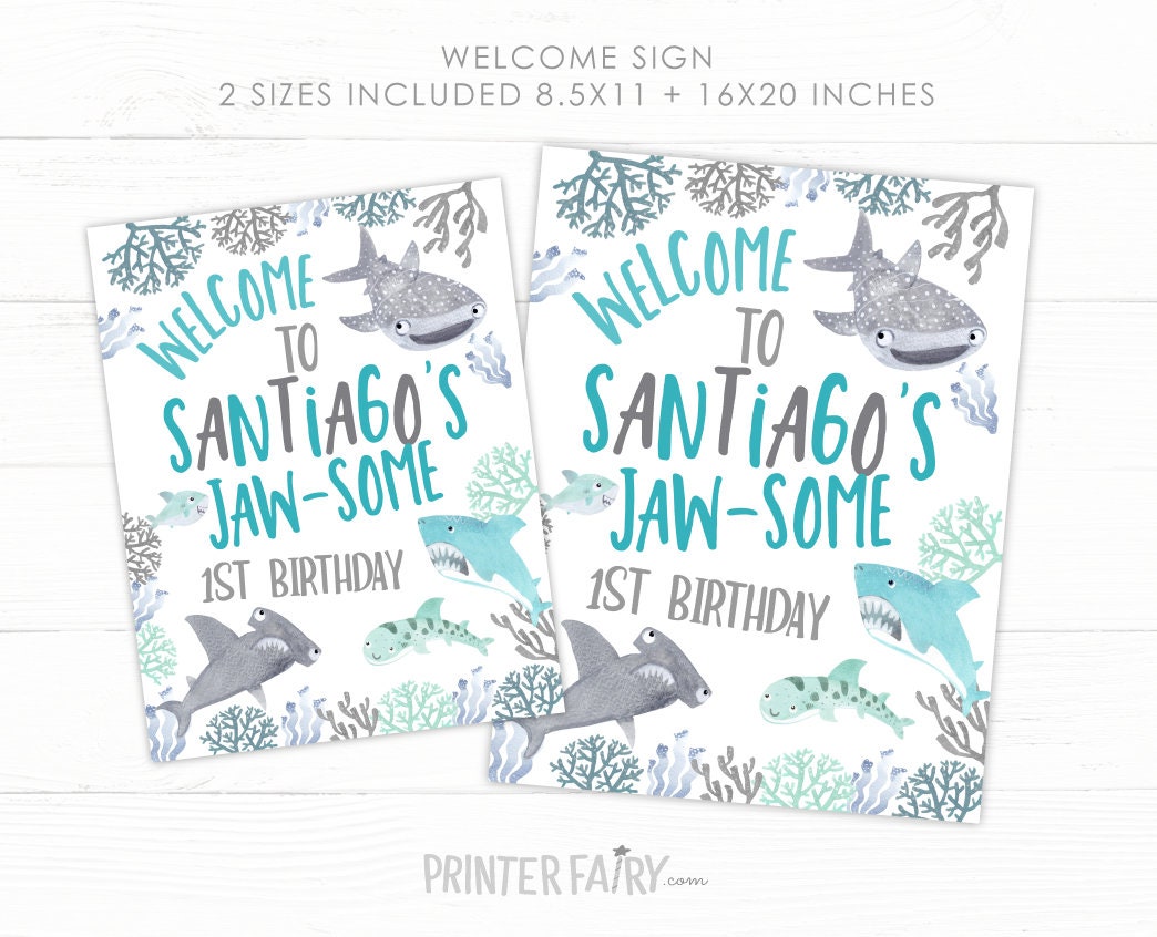 Shark Birthday Welcome Sign, Under the Sea Party (INSTANT DOWNLOAD)