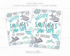 Shark Birthday Welcome Sign, Under the Sea Party (INSTANT DOWNLOAD)