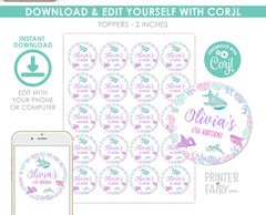 Shark Girl Birthday Toppers, Under the Sea Decorations (EDITABLE, Instant Download)