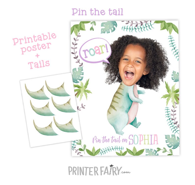 Personalized Dinosaur Birthday Party Game, Pin the Tail Poster (Digital Download)