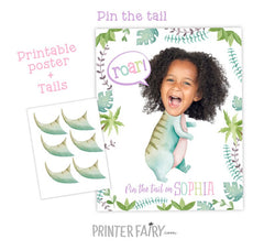 Personalized Dinosaur Birthday Party Game, Pin the Tail Poster (Digital Download)