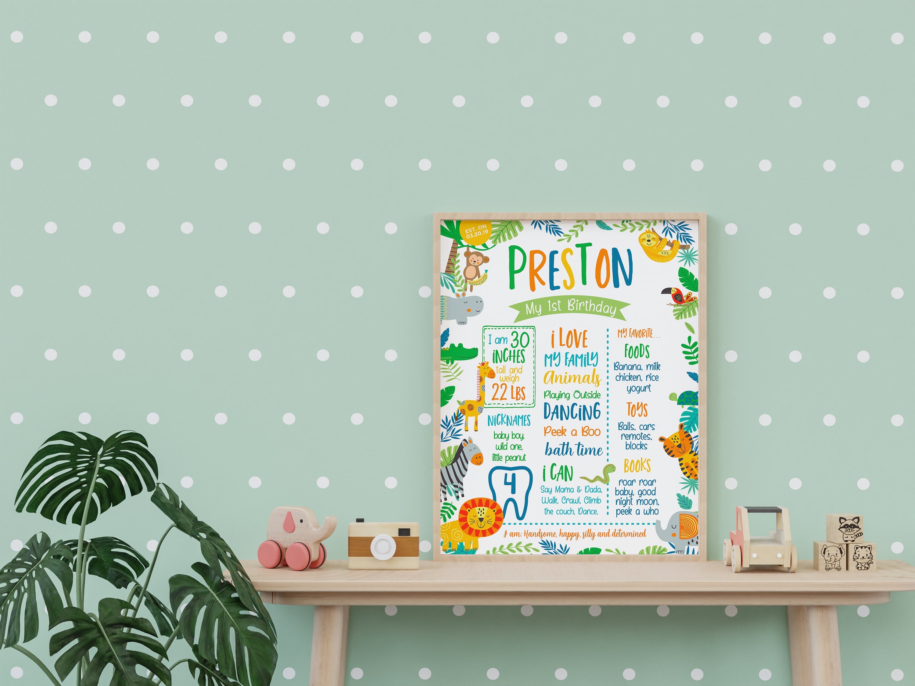 Jungle 1st Birthday Milestones Board, Safari Party Decor (INSTANT DOWNLOAD)